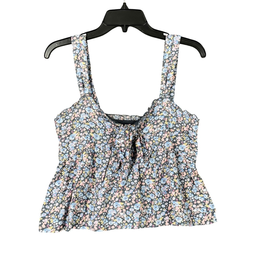American Eagle Cropped Floral Smocked‎ Tank Top Womens S Ditzy Cottagecore Boho